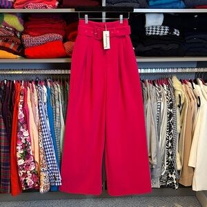 Choosy hot pink belted 4 pocket high rise wide leg trousers size 0 NWT